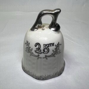 Vintage Lefton Bell 25th Wedding Anniversary Silver Accents Floral Porcelain